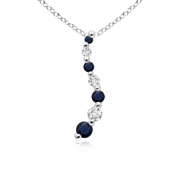 3.2mm A Sapphire and Diamond Curved Journey Pendant in White Gold 