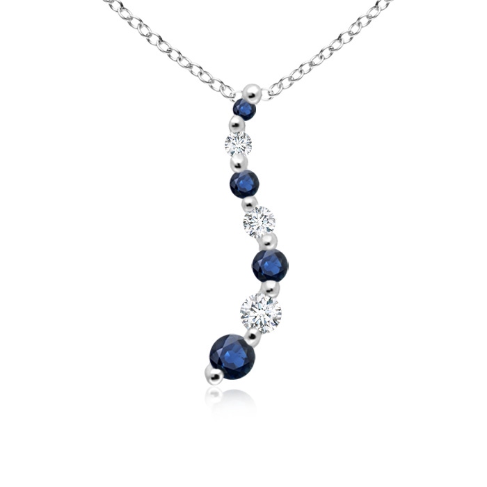 3.2mm AA Sapphire and Diamond Curved Journey Pendant in 9K White Gold 