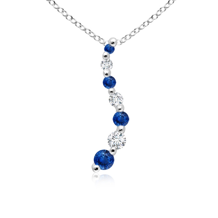 3.2mm AAA Sapphire and Diamond Curved Journey Pendant in White Gold 
