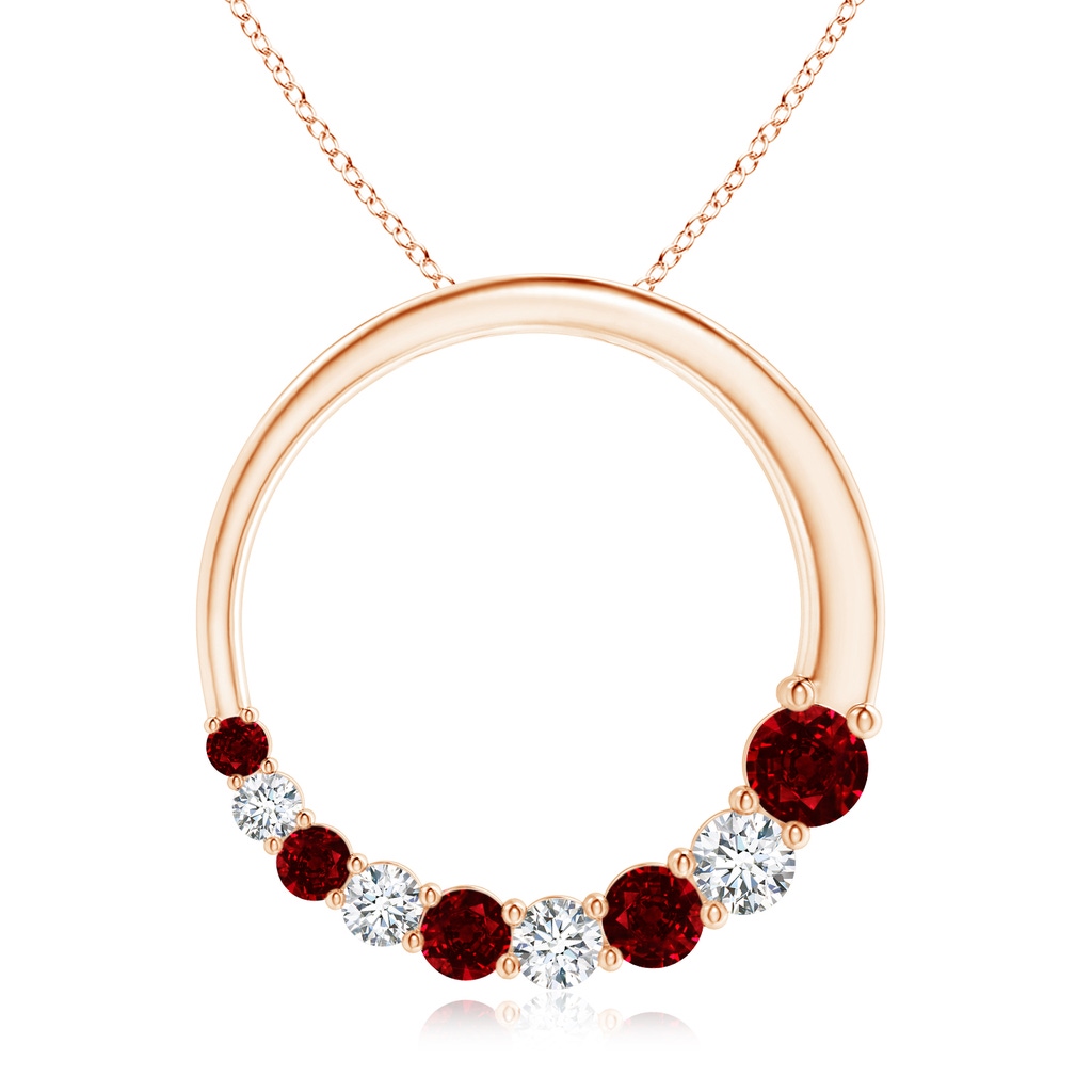 3.2mm AAAA Ruby and Diamond Circle Journey Pendant in Rose Gold