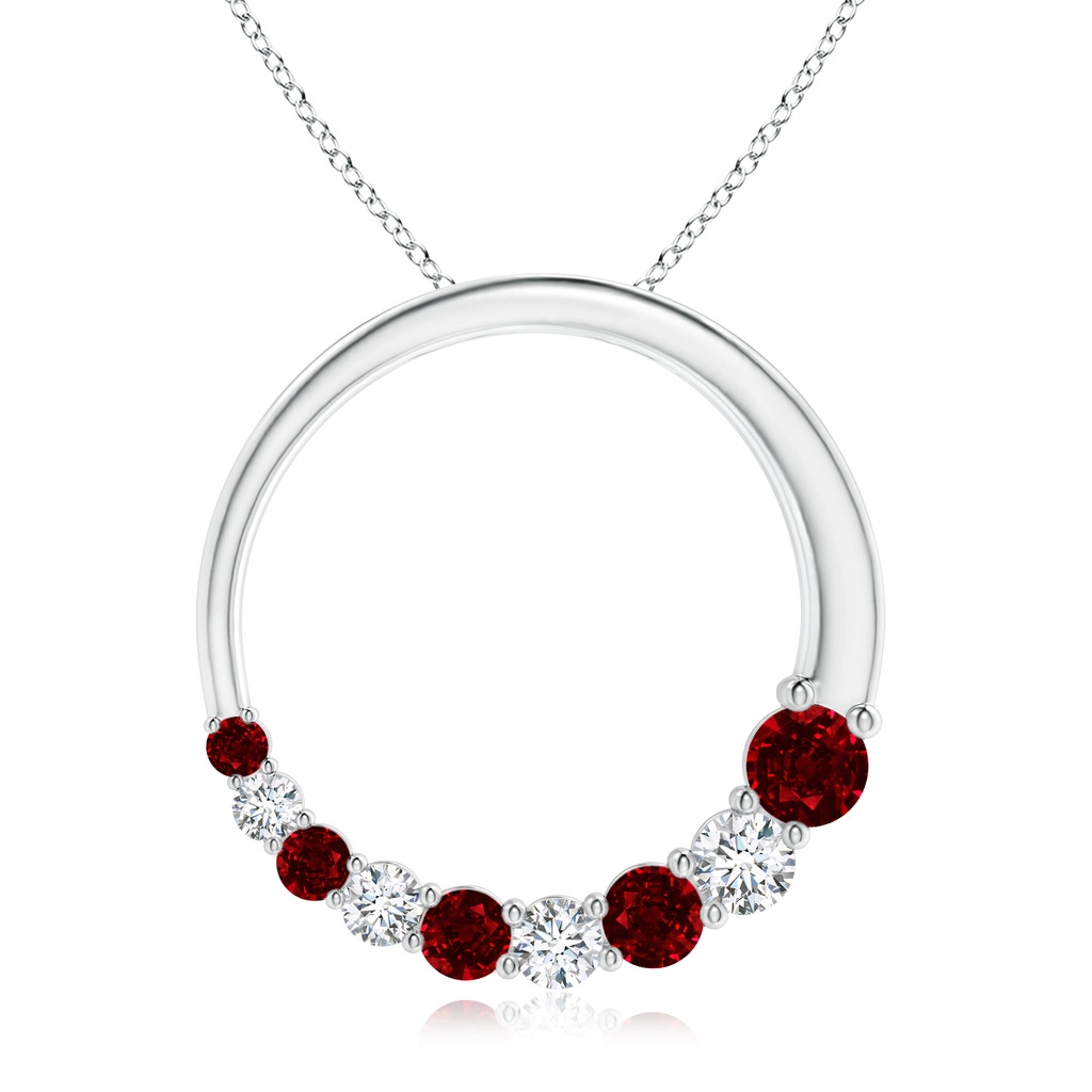 3.2mm AAAA Ruby and Diamond Circle Journey Pendant in White Gold