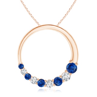 3.2mm AAA Blue Sapphire and Diamond Circle Journey Pendant in 10K Rose Gold