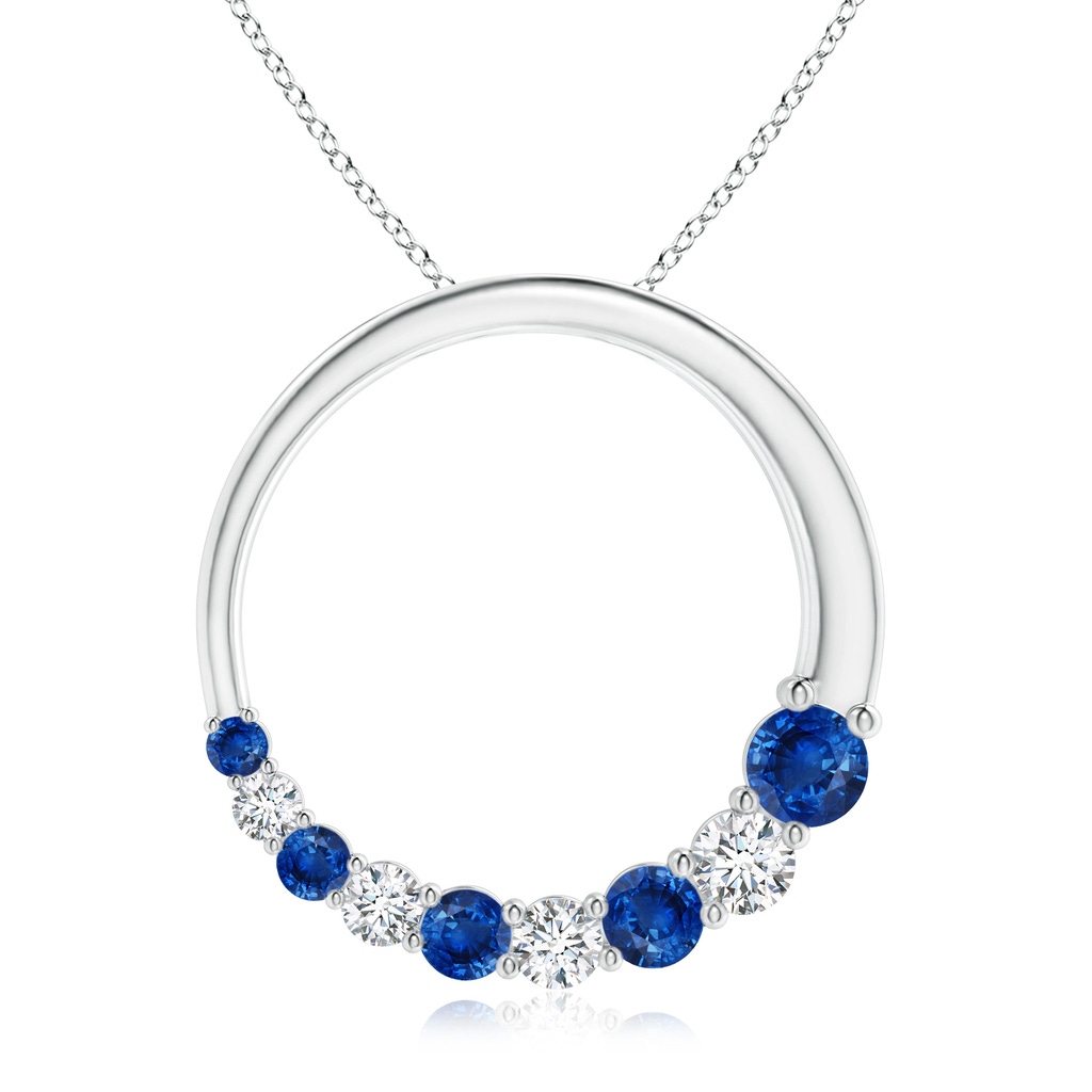 3.2mm AAA Blue Sapphire and Diamond Circle Journey Pendant in White Gold