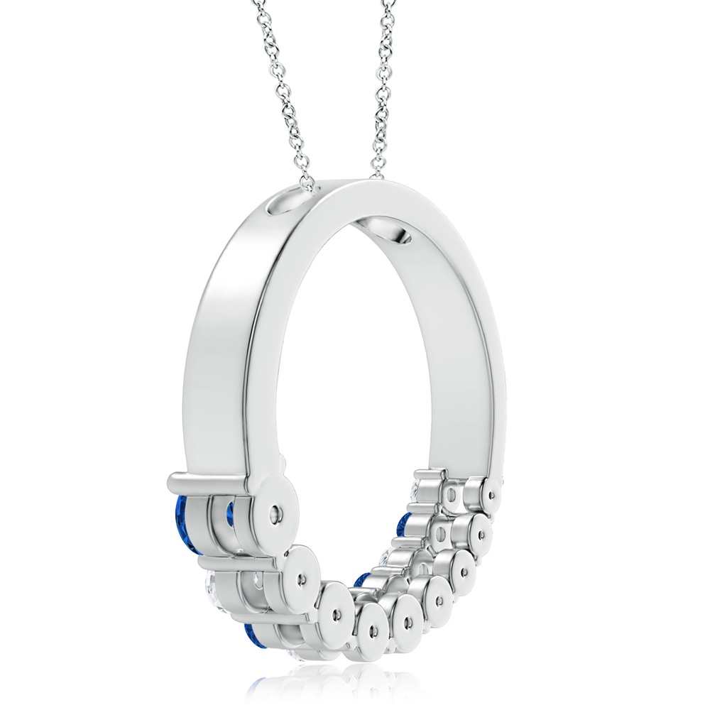 3.2mm AAA Blue Sapphire and Diamond Circle Journey Pendant in White Gold Product Image