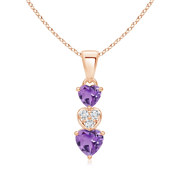 5mm A Dangling Amethyst and Diamond Triple Heart Pendant in Rose Gold