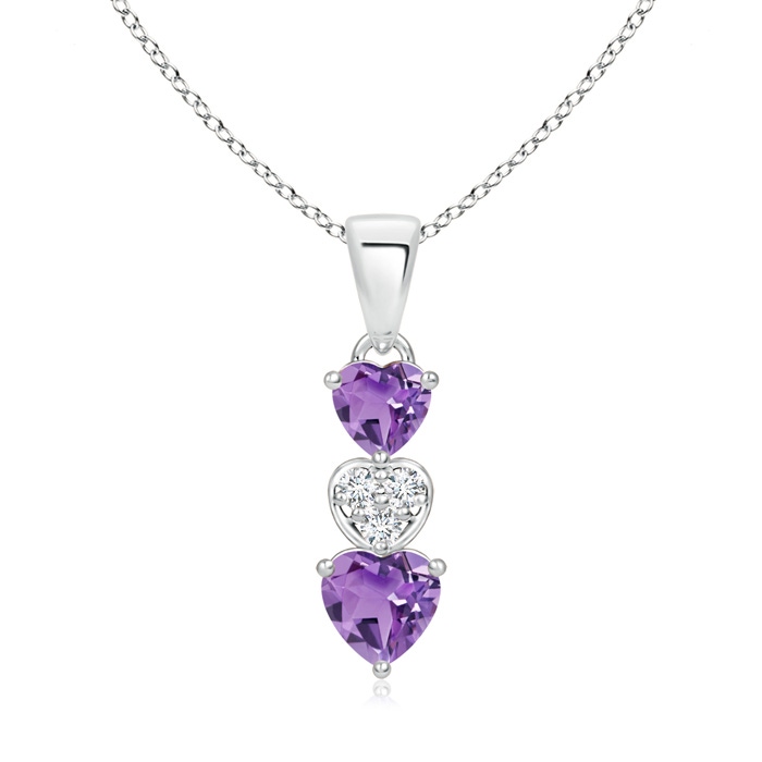 5mm A Dangling Amethyst and Diamond Triple Heart Pendant in S999 Silver 