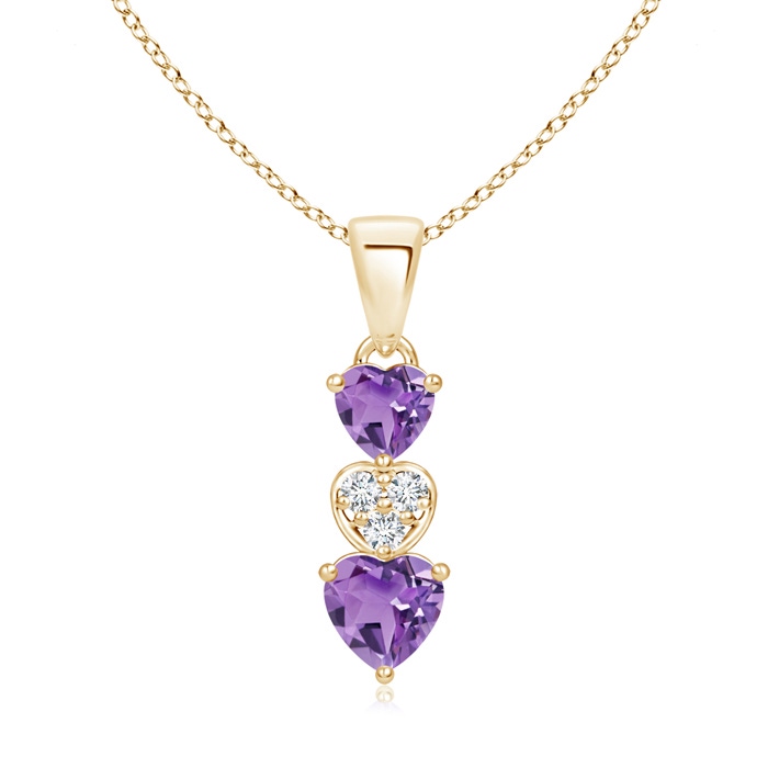 5mm A Dangling Amethyst and Diamond Triple Heart Pendant in Yellow Gold 