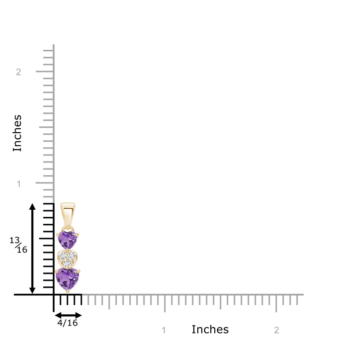 5mm A Dangling Amethyst and Diamond Triple Heart Pendant in Yellow Gold product image