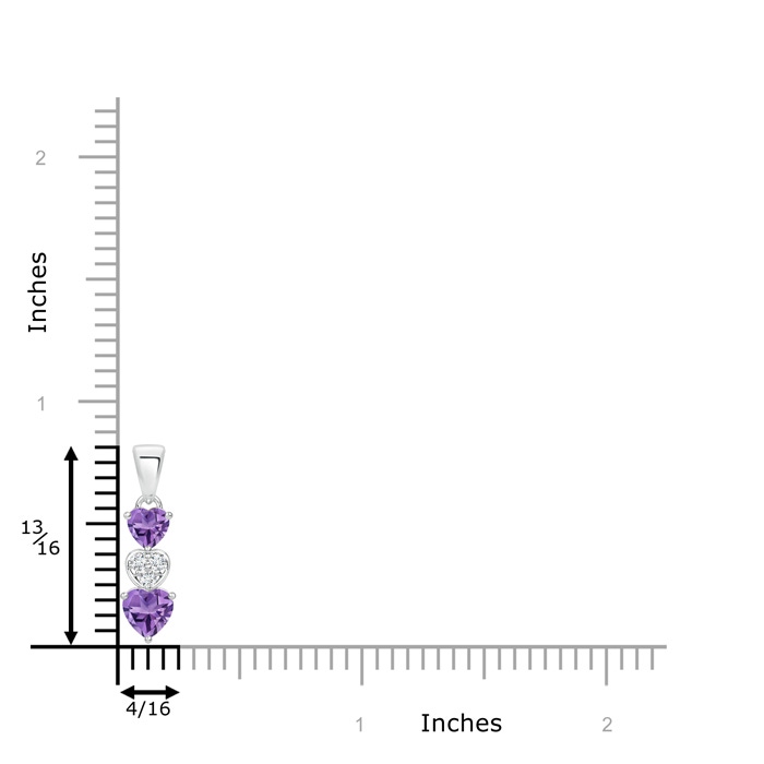 5mm AA Dangling Amethyst and Diamond Triple Heart Pendant in White Gold product image
