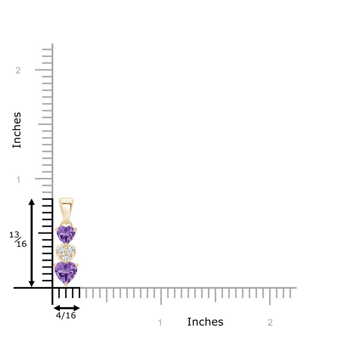 5mm AA Dangling Amethyst and Diamond Triple Heart Pendant in Yellow Gold product image
