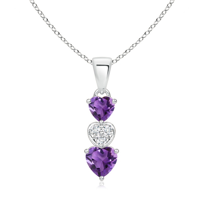 5mm AAA Dangling Amethyst and Diamond Triple Heart Pendant in P950 Platinum 