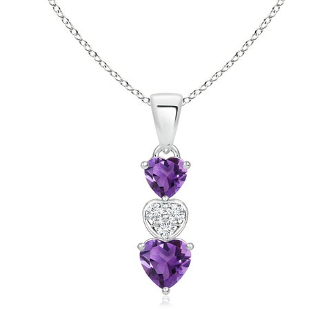 5mm AAA Dangling Amethyst and Diamond Triple Heart Pendant in S999 Silver