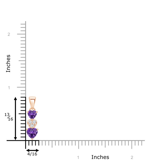 5mm AAAA Dangling Amethyst and Diamond Triple Heart Pendant in Rose Gold product image