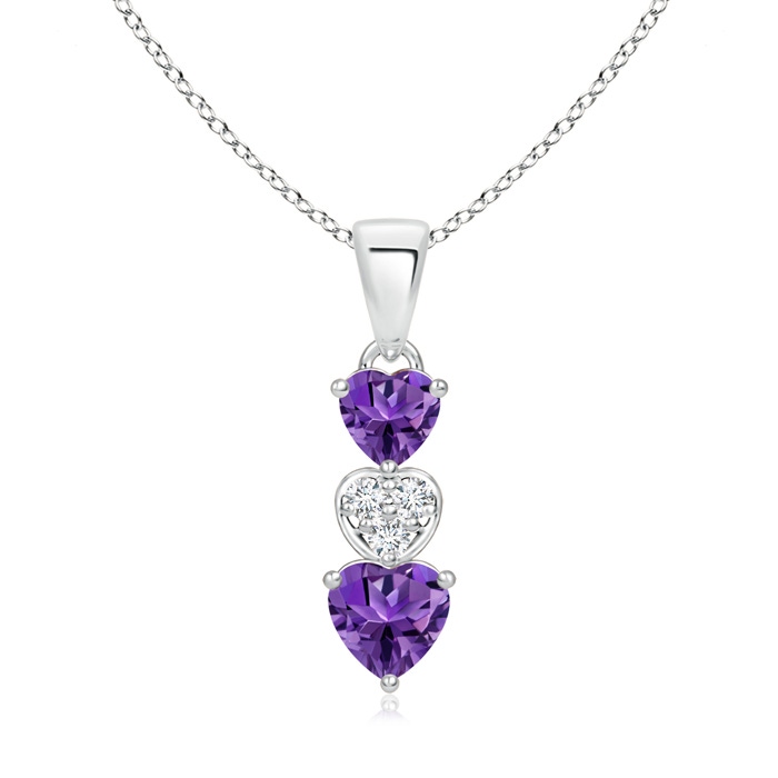 5mm AAAA Dangling Amethyst and Diamond Triple Heart Pendant in S999 Silver