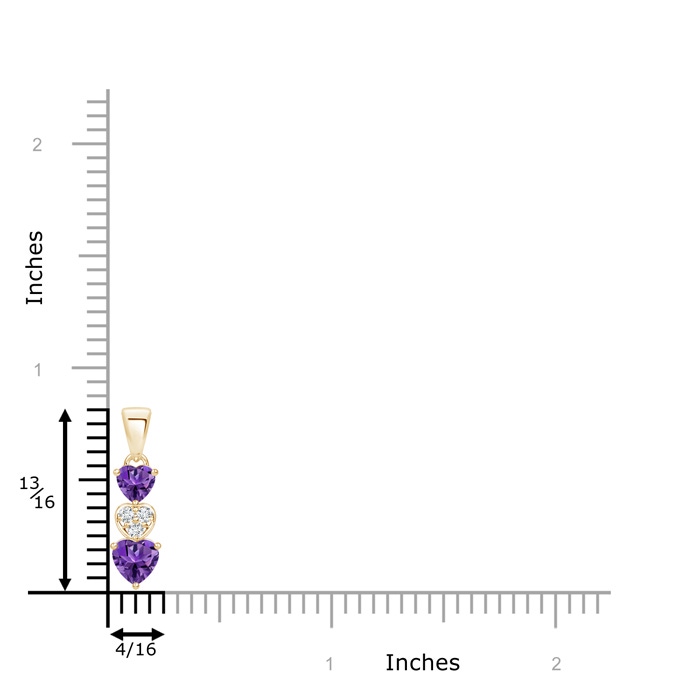 5mm AAAA Dangling Amethyst and Diamond Triple Heart Pendant in Yellow Gold product image