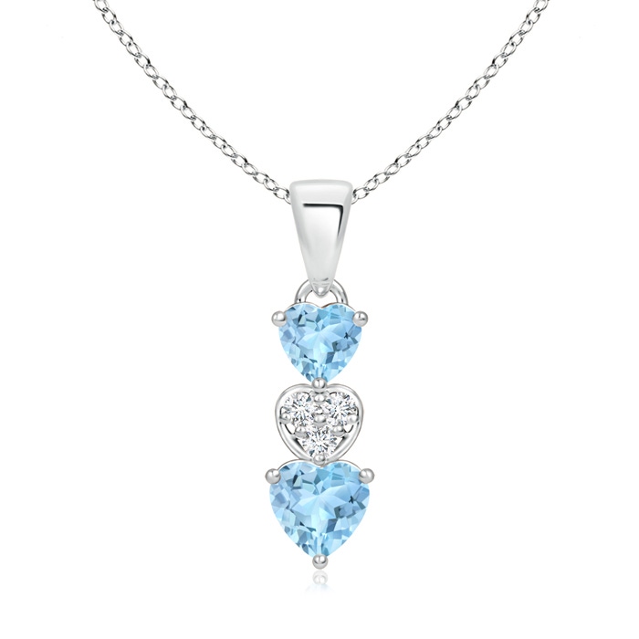 5mm AAA Dangling Aquamarine and Diamond Triple Heart Pendant in White Gold