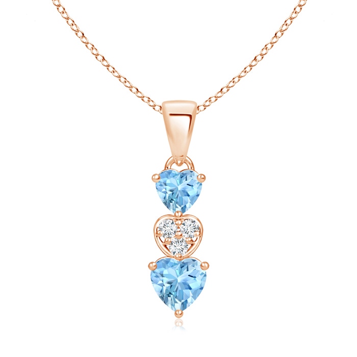 5mm AAAA Dangling Aquamarine and Diamond Triple Heart Pendant in Rose Gold