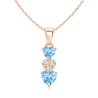 5mm AAAA Dangling Aquamarine and Diamond Triple Heart Pendant in Rose Gold