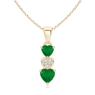 5mm A Dangling Emerald and Diamond Triple Heart Pendant in 9K Yellow Gold