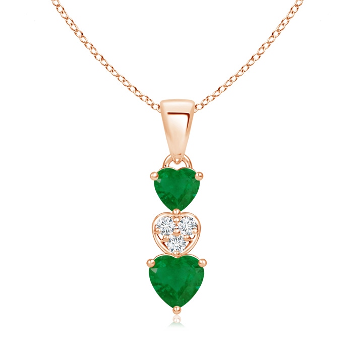 5mm A Dangling Emerald and Diamond Triple Heart Pendant in Rose Gold