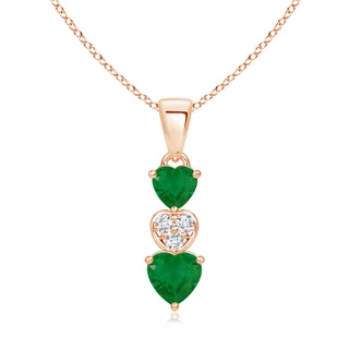 5mm A Dangling Emerald and Diamond Triple Heart Pendant in Rose Gold