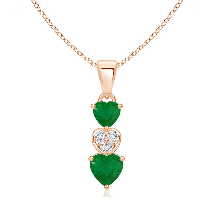 5mm A Dangling Emerald and Diamond Triple Heart Pendant in Rose Gold 