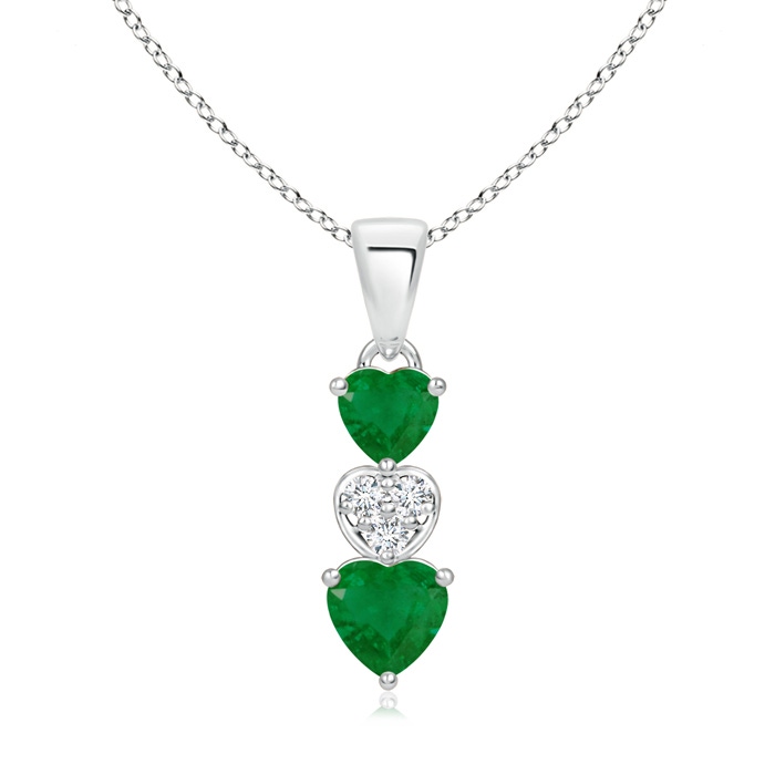5mm A Dangling Emerald and Diamond Triple Heart Pendant in S999 Silver 