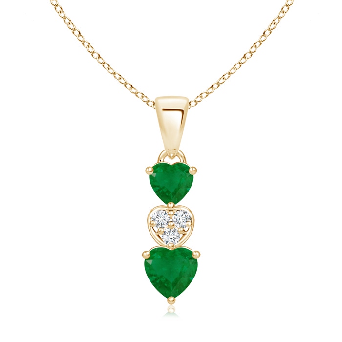 5mm A Dangling Emerald and Diamond Triple Heart Pendant in Yellow Gold 