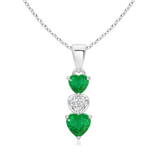 5mm AA Dangling Emerald and Diamond Triple Heart Pendant in S999 Silver