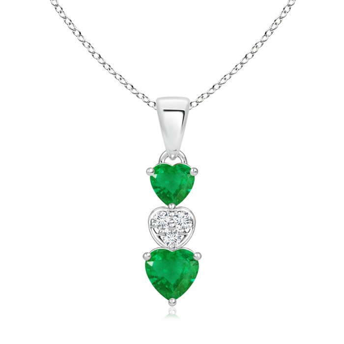 5mm AA Dangling Emerald and Diamond Triple Heart Pendant in S999 Silver 