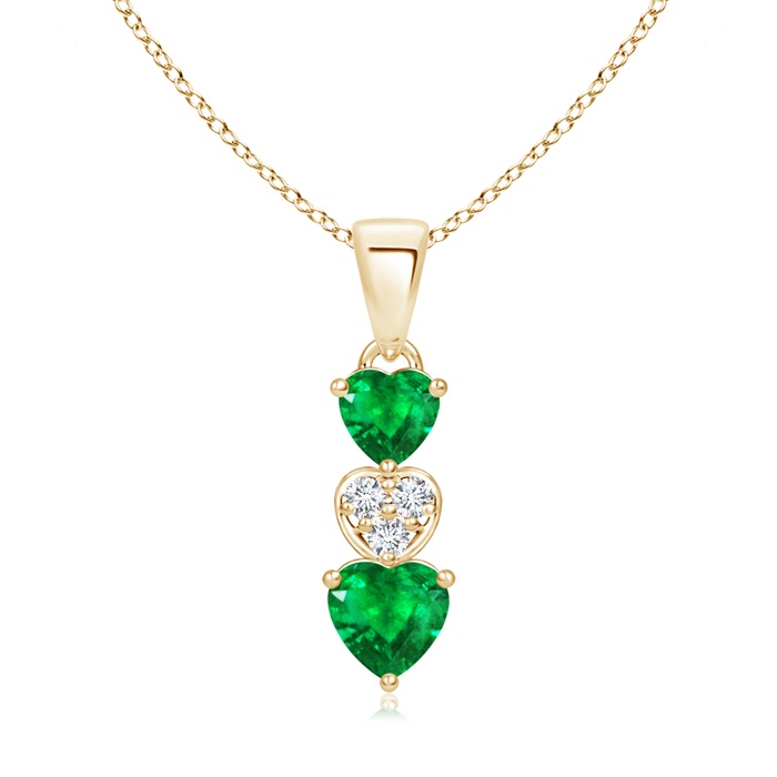 5mm AAA Dangling Emerald and Diamond Triple Heart Pendant in 10K Yellow Gold 