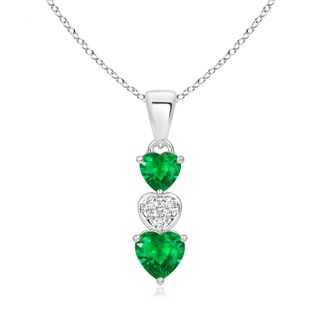 5mm AAA Dangling Emerald and Diamond Triple Heart Pendant in S999 Silver