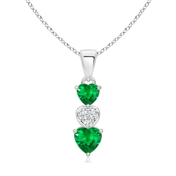 5mm AAA Dangling Emerald and Diamond Triple Heart Pendant in S999 Silver 