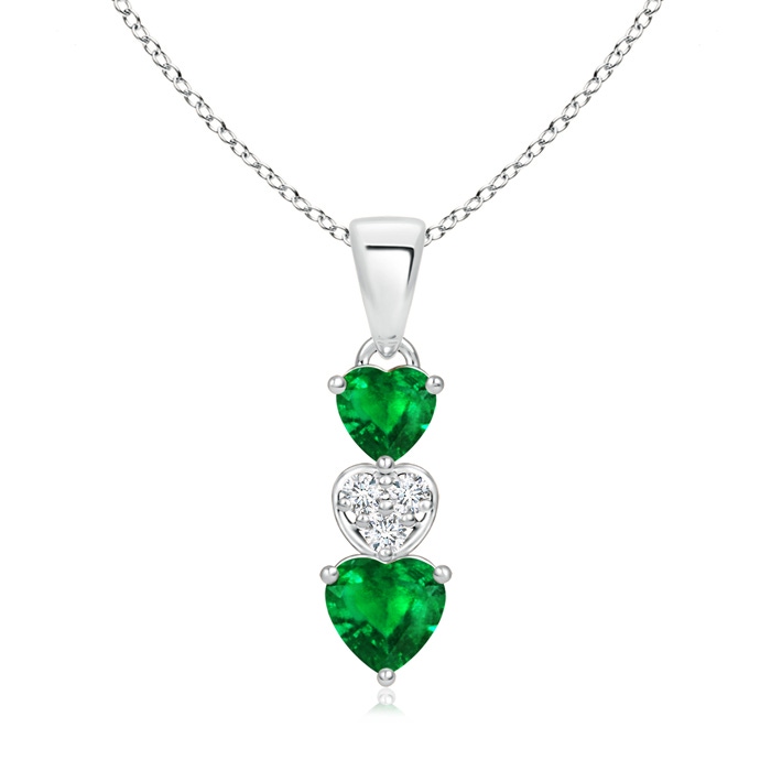 5mm AAAA Dangling Emerald and Diamond Triple Heart Pendant in S999 Silver