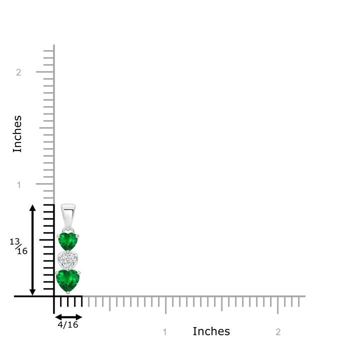 5mm AAAA Dangling Emerald and Diamond Triple Heart Pendant in White Gold product image