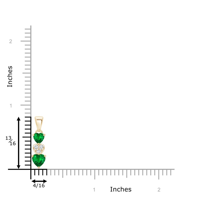 5mm AAAA Dangling Emerald and Diamond Triple Heart Pendant in Yellow Gold product image