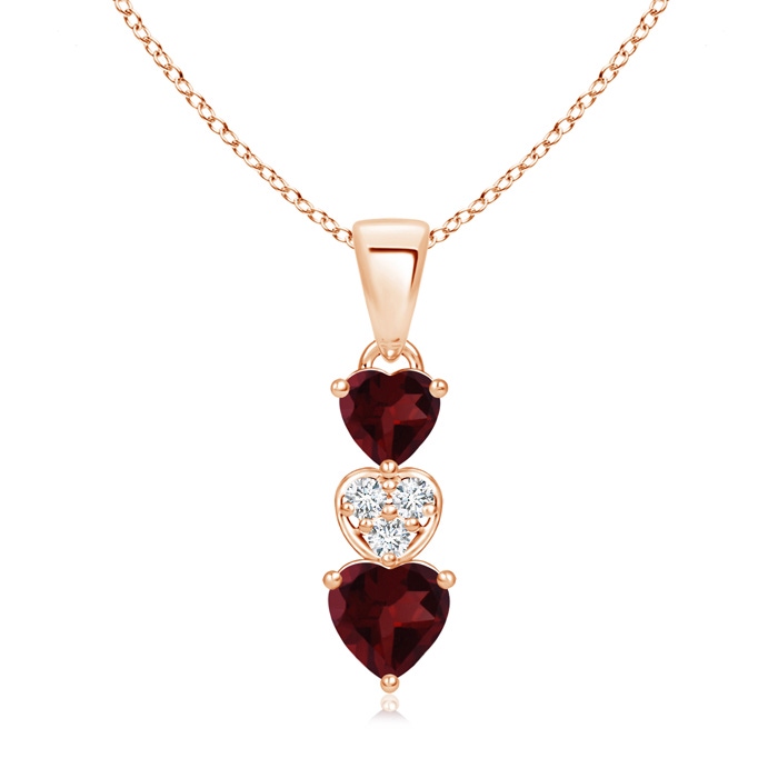 5mm A Dangling Garnet and Diamond Triple Heart Pendant in Rose Gold 