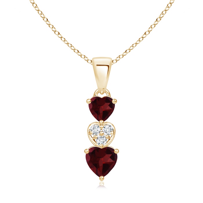 5mm A Dangling Garnet and Diamond Triple Heart Pendant in Yellow Gold 