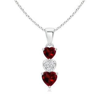 5mm AAA Dangling Garnet and Diamond Triple Heart Pendant in S999 Silver