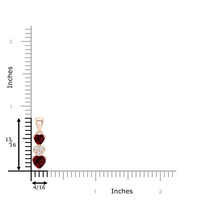 5mm AAAA Dangling Garnet and Diamond Triple Heart Pendant in Rose Gold product image