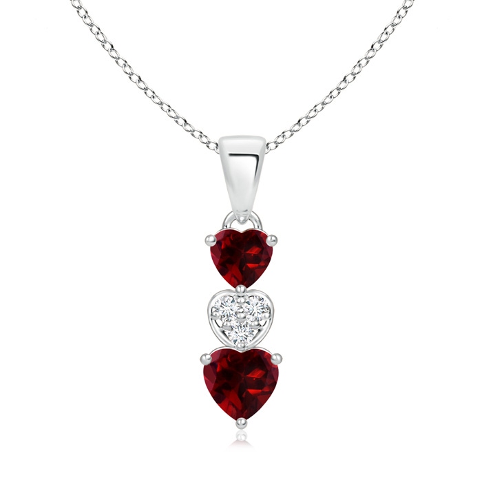 5mm AAAA Dangling Garnet and Diamond Triple Heart Pendant in S999 Silver 