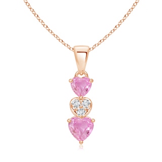 5mm A Dangling Pink Sapphire and Diamond Triple Heart Pendant in Rose Gold