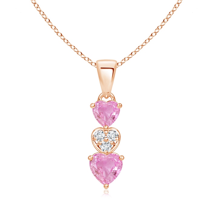 5mm A Dangling Pink Sapphire and Diamond Triple Heart Pendant in Rose Gold