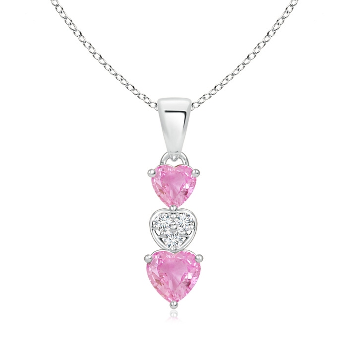 5mm A Dangling Pink Sapphire and Diamond Triple Heart Pendant in White Gold