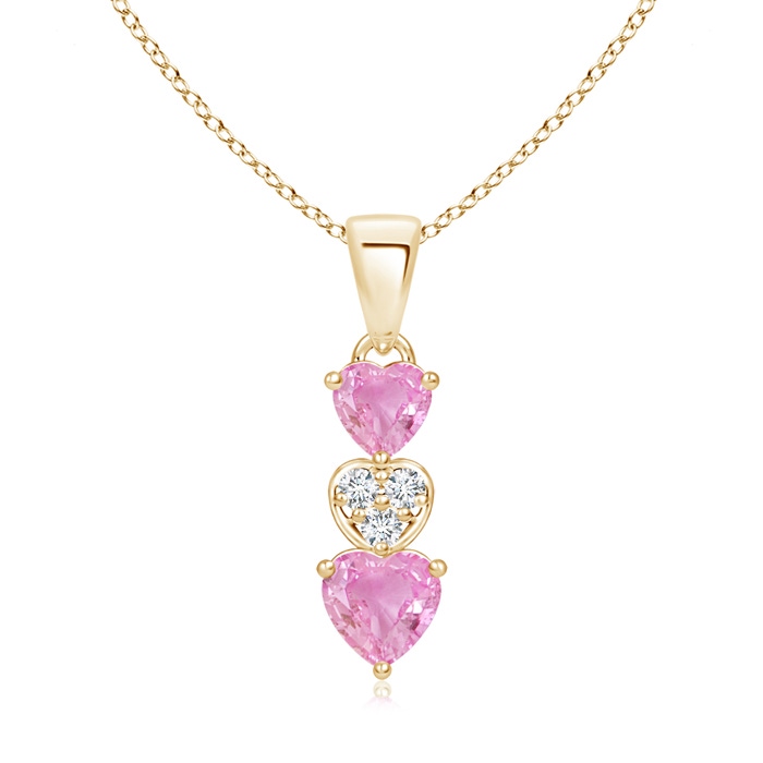 5mm A Dangling Pink Sapphire and Diamond Triple Heart Pendant in Yellow Gold
