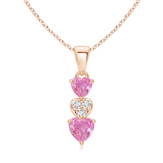 5mm AA Dangling Pink Sapphire and Diamond Triple Heart Pendant in Rose Gold