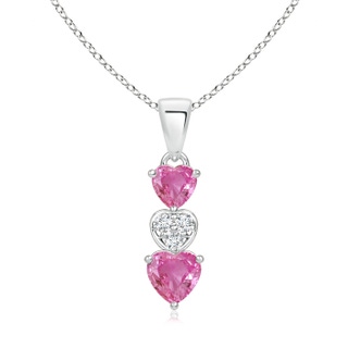 5mm AAA Dangling Pink Sapphire and Diamond Triple Heart Pendant in S999 Silver