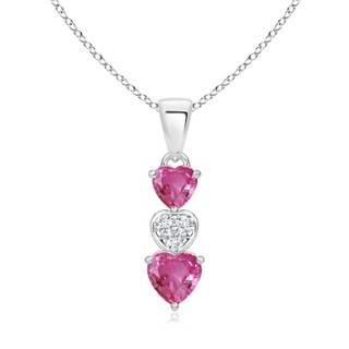 5mm AAAA Dangling Pink Sapphire and Diamond Triple Heart Pendant in 9K White Gold