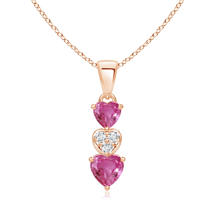 5mm AAAA Dangling Pink Sapphire and Diamond Triple Heart Pendant in Rose Gold