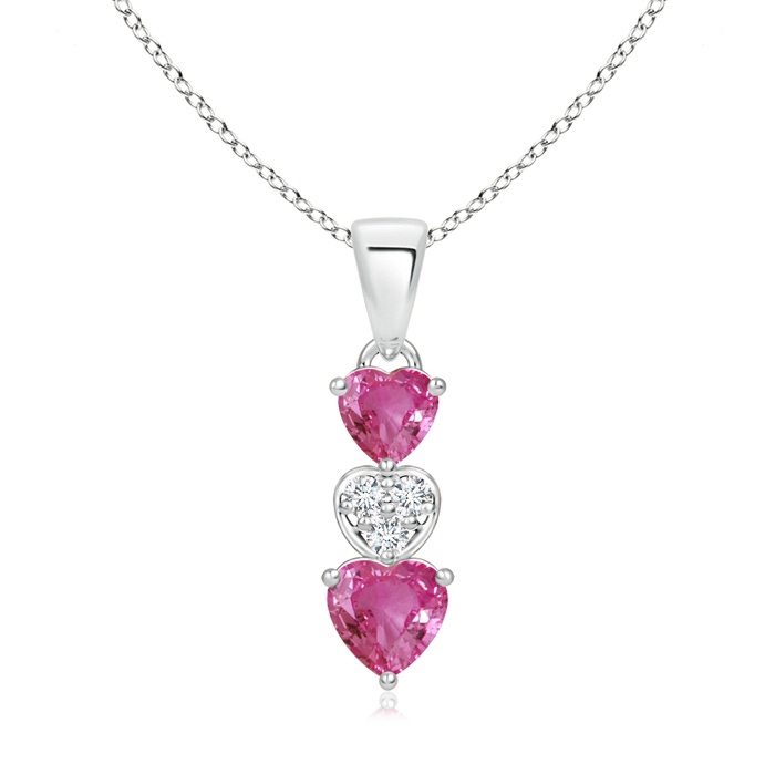 5mm AAAA Dangling Pink Sapphire and Diamond Triple Heart Pendant in S999 Silver